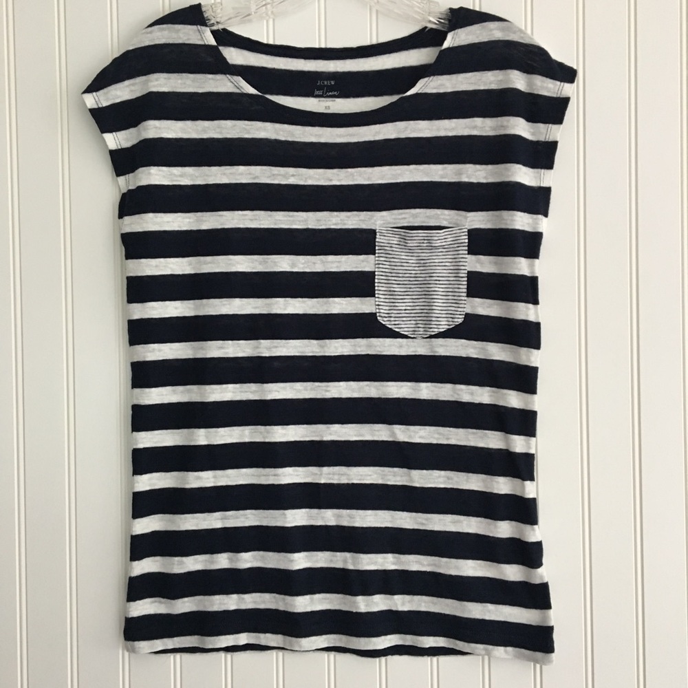 J. Crew linen navy/white striped top SIZE XS